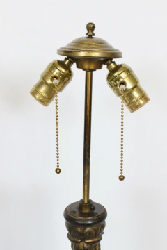 Pair Italian Hand Carved Wooden Ormolu Candlestick Table Lamps 1920s - 2875292