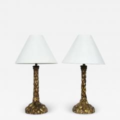 Pair Italian Hand Carved Wooden Ormolu Candlestick Table Lamps 1920s - 2878392