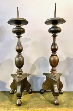 Lot - PAIR OF CONTINENTAL SPUN BRASS PRICKET CANDLESTICKS 18th