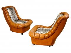 Pair Italian Leather Lounge Chairs 1970 - 4124555