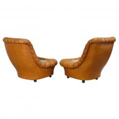 Pair Italian Leather Lounge Chairs 1970 - 4124556