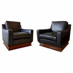 Pair Italian Modern Black Leather Club Chairs by Giovanni Alfredi - 4172299