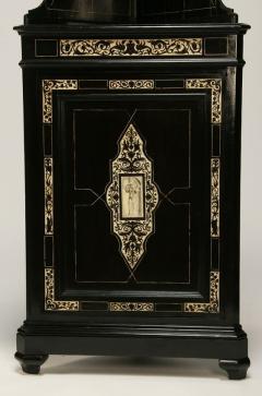 Pair Italian Renaissance Revival Ebonized Corner Cabinets with Shelf - 627371