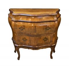 Pair Italian Rococo Style Bombe form Two Drawer Olivewood Chests Nightstands - 3965606