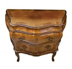 Pair Italian Rococo Style Bombe form Two Drawer Olivewood Chests Nightstands - 3965608