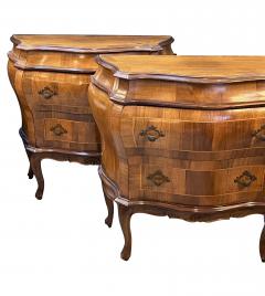 Pair Italian Rococo Style Bombe form Two Drawer Olivewood Chests Nightstands - 3965609