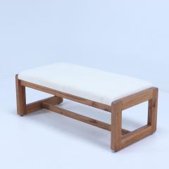 Pair Italian contemporary oak benches done in a boucle white fabric - 3242965