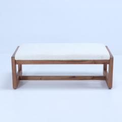 Pair Italian contemporary oak benches done in a boucle white fabric - 3242967