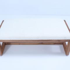 Pair Italian contemporary oak benches done in a boucle white fabric - 3242968