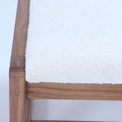 Pair Italian contemporary oak benches done in a boucle white fabric - 3242969