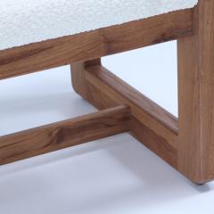 Pair Italian contemporary oak benches done in a boucle white fabric - 3242971