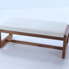 Pair Italian contemporary oak benches done in a boucle white fabric - 3242972