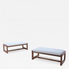 Pair Italian contemporary oak benches done in a boucle white fabric - 3243887