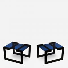 Pair Italian mid century Brass Blue Glass End Tables - 2720627