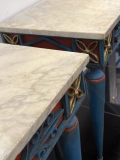 Pair Italian painted wrought iron console tables with marble tops c1900 - 3328629