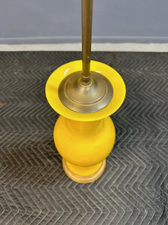 Pair Japanese Porcelain Lamp Vases Yellow Ceramic Monochrome Vintage 1960s - 2768793