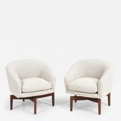 Pair Jens Risom Walnut Swivel Lounge Chair 1960 - 2933284