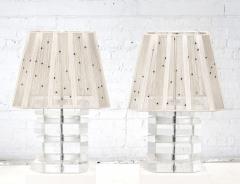 Pair Karl Springer Stacked Lucite Lamps 1960 - 3055887