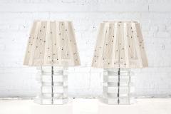 Pair Karl Springer Stacked Lucite Lamps 1960 - 3055889