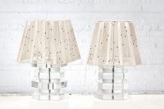 Pair Karl Springer Stacked Lucite Lamps 1960 - 3055890