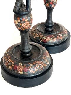 Pair Kashmiri Lacquer Papier M ch Candlestick Lamps - 4041044