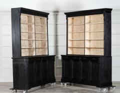 Pair Large 19thC English Ebonised Bleached Carved Oak Bookcases - 4008912