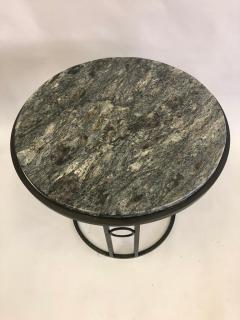 Pair Large French Modern Neoclassical Art Deco Iron Side Tables w Schist Tops - 2372288