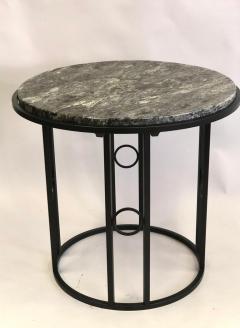 Pair Large French Modern Neoclassical Art Deco Iron Side Tables w Schist Tops - 2372308