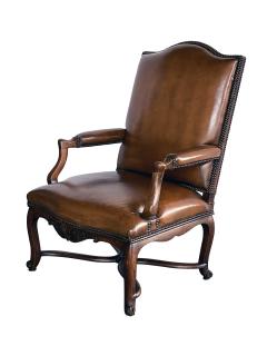 Pair Large French Regence Style Beechwood Leather Arm Chairs Fauteuils - 4315825