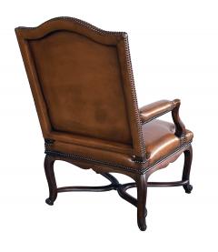 Pair Large French Regence Style Beechwood Leather Arm Chairs Fauteuils - 4315827