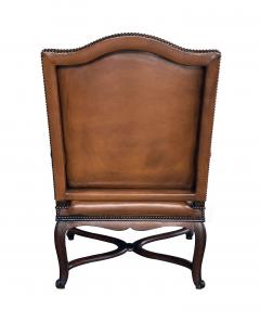 Pair Large French Regence Style Beechwood Leather Arm Chairs Fauteuils - 4315829