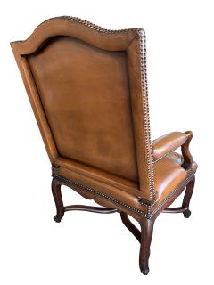 Pair Large French Regence Style Beechwood Leather Arm Chairs Fauteuils - 4315830