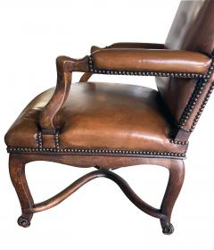 Pair Large French Regence Style Beechwood Leather Arm Chairs Fauteuils - 4315831