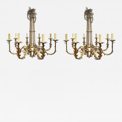 Pair Large Gilt Metal 8 Arm Chandeliers - 3284433
