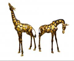 Pair Large Late 20th Century Brass Giraffes After Sergio Bustamante - 4642567
