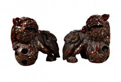 Pair Large Life Size Carved Fu Lions - 3903545