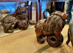 Pair Large Life Size Carved Fu Lions - 3903549