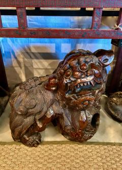 Pair Large Life Size Carved Fu Lions - 3903550