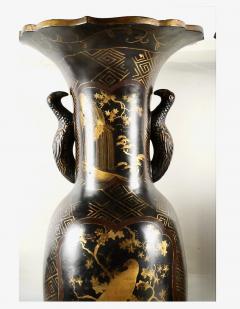 Pair Large Meiji Lacquer Vases - 2092297