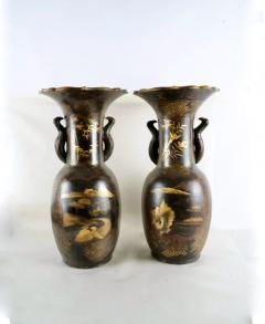 Pair Large Meiji Lacquer Vases - 2092361