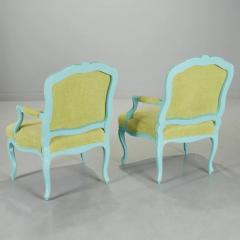 Pair Louis XIV Style Turquoise Painted Armchairs - 2854598