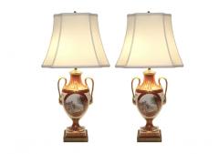 Pair Louis XVI Style French Porcelain Dore Bronze Table Lamps - 2825928