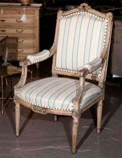 Pair Louis XVI Style Maison Jansen Fauteuils Arm Chairs Distress Painted Frames - 3012704