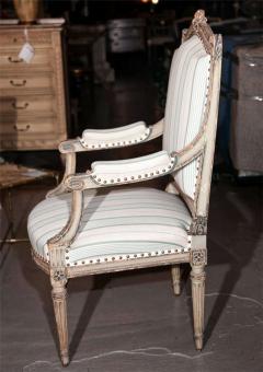 Pair Louis XVI Style Maison Jansen Fauteuils Arm Chairs Distress Painted Frames - 3012707