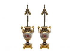 Pair Louis XVI Style Sevres Porcelain Dore Bronze Vase Lamp - 2825987