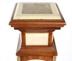 Pair Mahogany Wood Faux Marble Panels Pedestal Tables - 1341308