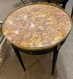 Pair Maison Jansen Louis XVI Style Ebony Bouillotte End Tables Rose Marble Tops - 2991826