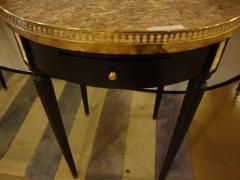 Pair Maison Jansen Louis XVI Style Ebony Bouillotte End Tables Rose Marble Tops - 2991830