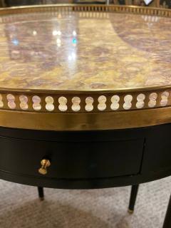 Pair Maison Jansen Louis XVI Style Ebony Bouillotte End Tables Rose Marble Tops - 2991831