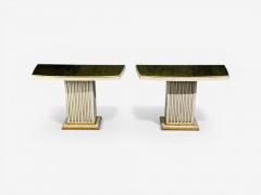 Pair Maison Jansen Painted and Eglomise Emerald Green Glass Top Console Tables - 4503465